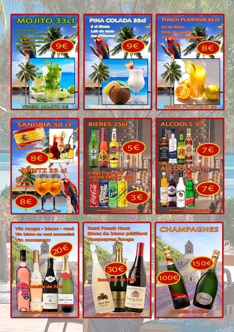Carte des cocktails